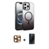 MARSİLYAN™- iPhone 16 Pro Max Kılıf Ahenk Doku Özel Seri - Siyah 3D Antistatik Hayalet Cam Ekran Koruyucu + Pers Alüminyum Kamera Lens - CLTM
