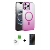 MARSİLYAN™- iPhone 16 Pro Max Kılıf Ahenk Doku Özel Seri - Siyah 3D Antistatik Hayalet Cam Ekran Koruyucu + Raze Metal Kamera Lens - BZ