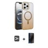 MARSİLYAN™- iPhone 16 Pro Max Kılıf Ahenk Doku Özel Seri - Siyah 3D Antistatik Hayalet Cam Ekran Koruyucu + PVD Metal Kamera Lens - SH