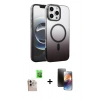 MARSİLYAN™- iPhone 16 Pro Max Kılıf Ahenk Doku Özel Seri - Siyah 3D Antistatik Mat Seramik Nano Ekran Koruyucu + Raze Metal Kamera Lens - NLGY