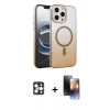 MARSİLYAN™- iPhone 16 Pro Max Kılıf Ahenk Doku Özel Seri - Siyah 3D Antistatik Mat Seramik Nano Ekran Koruyucu + Gold PVD Metal Kamera Lens