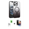 MARSİLYAN™- iPhone 16 Pro Max Kılıf Ahenk Doku Özel Seri - Siyah 3D Antistatik Mat Seramik Nano Ekran Koruyucu + Raze Metal Kamera Lens - BZ
