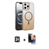 MARSİLYAN™- iPhone 16 Pro Max Kılıf Ahenk Doku Özel Seri - Siyah 3D Antistatik Mat Seramik Nano Ekran Koruyucu + PVD Metal Kamera Lens - SH