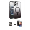 MARSİLYAN™- iPhone 16 Pro Max Kılıf Ahenk Doku Özel Seri - Siyah 3D Antistatik Mat Seramik Nano Ekran Koruyucu + Gold PVD Metal Kamera Lens