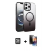 MARSİLYAN™- iPhone 16 Pro Max Kılıf Ahenk Doku Özel Seri - Siyah 3D Antistatik Mat Seramik Nano Ekran Koruyucu + PVD Metal Kamera Lens - SH