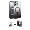 MARSİLYAN™- iPhone 16 Pro Max Kılıf Ahenk Doku Özel Seri - Siyah 3D Antistatik Mat Seramik Nano Ekran Koruyucu + Titanyum Gri Bilvis Titan Kamera Lens