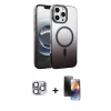 MARSİLYAN™- iPhone 16 Pro Max Kılıf Ahenk Doku Özel Seri - Siyah 3D Antistatik Mat Seramik Nano Ekran Koruyucu + Gri Pers Alüminyum Kamera Lens
