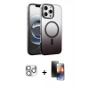 MARSİLYAN™- iPhone 16 Pro Max Kılıf Ahenk Doku Özel Seri - Siyah 3D Antistatik Mat Seramik Nano Ekran Koruyucu + Pers Alüminyum Kamera Lens - GS