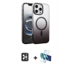 MARSİLYAN™- iPhone 16 Pro Max Kılıf Ahenk Doku Özel Seri - Siyah 3D Antistatik Seramik Nano Ekran Koruyucu + PVD Metal Kamera Lens - SH