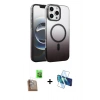 MARSİLYAN™- iPhone 16 Pro Max Kılıf Ahenk Doku Özel Seri - Siyah 3D Antistatik Seramik Nano Ekran Koruyucu + Raze Metal Kamera Lens - CLTM