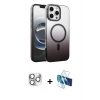 MARSİLYAN™- iPhone 16 Pro Max Kılıf Ahenk Doku Özel Seri - Siyah 3D Antistatik Seramik Nano Ekran Koruyucu + Gümüş Pers Alüminyum Kamera Lens