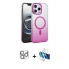 MARSİLYAN™- iPhone 16 Pro Max Kılıf Ahenk Doku Özel Seri - Siyah 3D Antistatik Seramik Nano Ekran Koruyucu + Gümüş Pers Alüminyum Kamera Lens