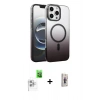 MARSİLYAN™- iPhone 16 Pro Max Kılıf Ahenk Doku Özel Seri - Siyah Bilvis 3D Cam Ekran Koruyucu + Raze Metal Kamera Lens - BZ