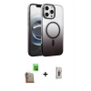 MARSİLYAN™- iPhone 16 Pro Max Kılıf Ahenk Doku Özel Seri - Siyah Bilvis 3D Cam Ekran Koruyucu + Çöl Titanyum Raze Metal Kamera Lens