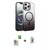 MARSİLYAN™- iPhone 16 Pro Max Kılıf Ahenk Doku Özel Seri - Siyah Bilvis 3D Cam Ekran Koruyucu + Raze Metal Kamera Lens - NLGY