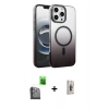MARSİLYAN™- iPhone 16 Pro Max Kılıf Ahenk Doku Özel Seri - Siyah Bilvis 3D Cam Ekran Koruyucu + Siyah Raze Metal Kamera Lens