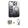 MARSİLYAN™- iPhone 16 Pro Max Kılıf Ahenk Doku Özel Seri - Siyah Bilvis 3X AR Hayalet Cam Ekran Koruyucu + Pers Alüminyum Kamera Lens - CLTM
