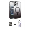 MARSİLYAN™- iPhone 16 Pro Max Kılıf Ahenk Doku Özel Seri - Siyah Bilvis 3X AR Hayalet Cam Ekran Koruyucu + PVD Metal Kamera Lens - GD