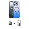 MARSİLYAN™- iPhone 16 Pro Max Kılıf Ahenk Doku Özel Seri - Siyah Bilvis 3X AR Hayalet Cam Ekran Koruyucu + PVD Metal Kamera Lens - SH