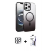 MARSİLYAN™- iPhone 16 Pro Max Kılıf Ahenk Doku Özel Seri - Siyah Bilvis 3X AR Hayalet Cam Ekran Koruyucu + Pers Alüminyum Kamera Lens - GI