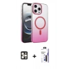MARSİLYAN™- iPhone 16 Pro Max Kılıf Ahenk Doku Özel Seri - Siyah Bilvis 3X AR Hayalet Cam Ekran Koruyucu + PVD Metal Kamera Lens - GD