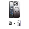 MARSİLYAN™- iPhone 16 Pro Max Kılıf Ahenk Doku Özel Seri - Siyah Bilvis 3X AR Hayalet Cam Ekran Koruyucu + PVD Metal Kamera Lens - SH