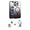 MARSİLYAN™- iPhone 16 Pro Max Kılıf Ahenk Doku Özel Seri - Siyah Bilvis 3X AR Hayalet Cam Ekran Koruyucu + Raze Metal Kamera Lens - NLGY