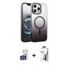 MARSİLYAN™- iPhone 16 Pro Max Kılıf Ahenk Doku Özel Seri - Siyah Bilvis 3X AR Hayalet Cam Ekran Koruyucu + Bilvis Titan Kamera Lens - TMGI