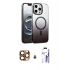 MARSİLYAN™- iPhone 16 Pro Max Kılıf Ahenk Doku Özel Seri - Siyah Bilvis 3X AR HD Cam Ekran Koruyucu + Pers Alüminyum Kamera Lens - CLTM