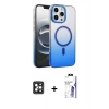 MARSİLYAN™- iPhone 16 Pro Max Kılıf Ahenk Doku Özel Seri - Siyah Bilvis 3X AR HD Cam Ekran Koruyucu + PVD Metal Kamera Lens - SH