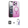 MARSİLYAN™- iPhone 16 Pro Max Kılıf Ahenk Doku Özel Seri - Siyah Bilvis 3X AR HD Cam Ekran Koruyucu + PVD Metal Kamera Lens - SH