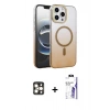 MARSİLYAN™- iPhone 16 Pro Max Kılıf Ahenk Doku Özel Seri - Siyah Bilvis 3X AR HD Cam Ekran Koruyucu + PVD Metal Kamera Lens - GD