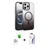 MARSİLYAN™- iPhone 16 Pro Max Kılıf Ahenk Doku Özel Seri - Siyah Bilvis 3X AR HD Cam Ekran Koruyucu + Raze Metal Kamera Lens - BZ