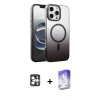 MARSİLYAN™- iPhone 16 Pro Max Kılıf Ahenk Doku Özel Seri - Siyah Bilvis 5in1 3D Magic Cam Ekran Koruyucu + PVD Metal Kamera Lens - GS