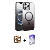 MARSİLYAN™- iPhone 16 Pro Max Kılıf Ahenk Doku Özel Seri - Siyah Bilvis 5in1 3D Magic Cam Ekran Koruyucu + Pers Alüminyum Kamera Lens - CLTM
