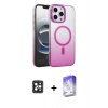 MARSİLYAN™- iPhone 16 Pro Max Kılıf Ahenk Doku Özel Seri - Siyah Bilvis 5in1 3D Magic Cam Ekran Koruyucu + PVD Metal Kamera Lens - SH