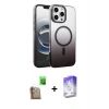 MARSİLYAN™- iPhone 16 Pro Max Kılıf Ahenk Doku Özel Seri - Siyah Bilvis 5in1 3D Magic Cam Ekran Koruyucu + Raze Metal Kamera Lens - CLTM