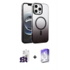 MARSİLYAN™- iPhone 16 Pro Max Kılıf Ahenk Doku Özel Seri - Siyah Bilvis 5in1 3D Magic Cam Ekran Koruyucu + Gümüş Bilvis Titan Kamera Lens