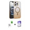 MARSİLYAN™- iPhone 16 Pro Max Kılıf Ahenk Doku Özel Seri - Siyah Bilvis 5in1 3D Magic Cam Ekran Koruyucu + Beyaz Raze Metal Kamera Lens
