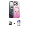 MARSİLYAN™- iPhone 16 Pro Max Kılıf Ahenk Doku Özel Seri - Siyah Bilvis 5in1 3D Magic Cam Ekran Koruyucu + PVD Metal Kamera Lens - SH