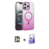 MARSİLYAN™- iPhone 16 Pro Max Kılıf Ahenk Doku Özel Seri - Siyah Bilvis 5in1 5D Magic Hayalet Cam Ekran Koruyucu + PVD Metal Kamera Lens - GS