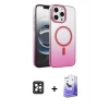 MARSİLYAN™- iPhone 16 Pro Max Kılıf Ahenk Doku Özel Seri - Siyah Bilvis 5in1 5D Magic Hayalet Cam Ekran Koruyucu + PVD Metal Kamera Lens - SH