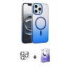 MARSİLYAN™- iPhone 16 Pro Max Kılıf Ahenk Doku Özel Seri - Siyah Bilvis 5in1 5D Magic Hayalet Cam Ekran Koruyucu + Pers Alüminyum Kamera Lens - GS