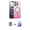 MARSİLYAN™- iPhone 16 Pro Max Kılıf Ahenk Doku Özel Seri - Siyah Bilvis 5in1 5D Magic Hayalet Cam Ekran Koruyucu + PVD Metal Kamera Lens - GS
