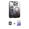 MARSİLYAN™- iPhone 16 Pro Max Kılıf Ahenk Doku Özel Seri - Siyah Bilvis 5in1 5D Magic Hayalet Cam Ekran Koruyucu + PVD Metal Kamera Lens - SH