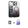 MARSİLYAN™- iPhone 16 Pro Max Kılıf Ahenk Doku Özel Seri - Siyah Bilvis 5in1 5D Magic Hayalet Cam Ekran Koruyucu + PVD Metal Kamera Lens - GS