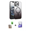 MARSİLYAN™- iPhone 16 Pro Max Kılıf Ahenk Doku Özel Seri - Siyah Bilvis 5in1 5D Magic Hayalet Cam Ekran Koruyucu + Raze Metal Kamera Lens - CLTM