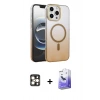 MARSİLYAN™- iPhone 16 Pro Max Kılıf Ahenk Doku Özel Seri - Siyah Bilvis 5in1 5D Magic Hayalet Cam Ekran Koruyucu + Gold PVD Metal Kamera Lens