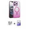 MARSİLYAN™- iPhone 16 Pro Max Kılıf Ahenk Doku Özel Seri - Siyah Bilvis 5in1 5D Magic Hayalet Cam Ekran Koruyucu + Pers Alüminyum Kamera Lens - GS