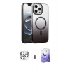 MARSİLYAN™- iPhone 16 Pro Max Kılıf Ahenk Doku Özel Seri - Siyah Bilvis 5in1 5D Magic Hayalet Cam Ekran Koruyucu + Pers Alüminyum Kamera Lens - GS